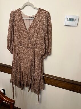 Maison Tara Leopard-Print Wrap Mini Dress in Brown